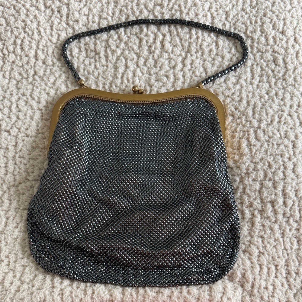 Whiting & Davis Black Mesh Evening Clutch with Gold Frame